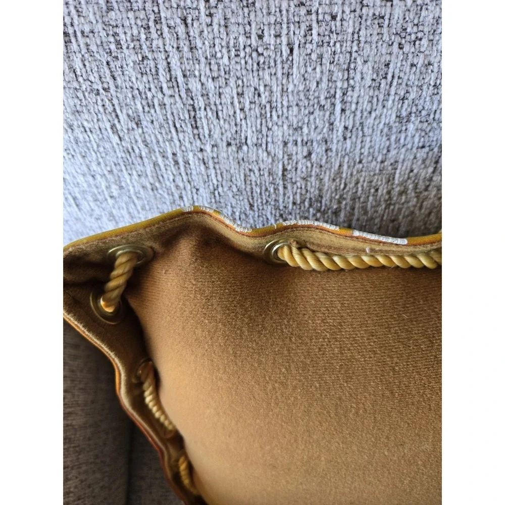 Vintage 1970s Faux Leather Chariot Lounge Cushion Rope‎ Lace Boho Decor UNIQUE